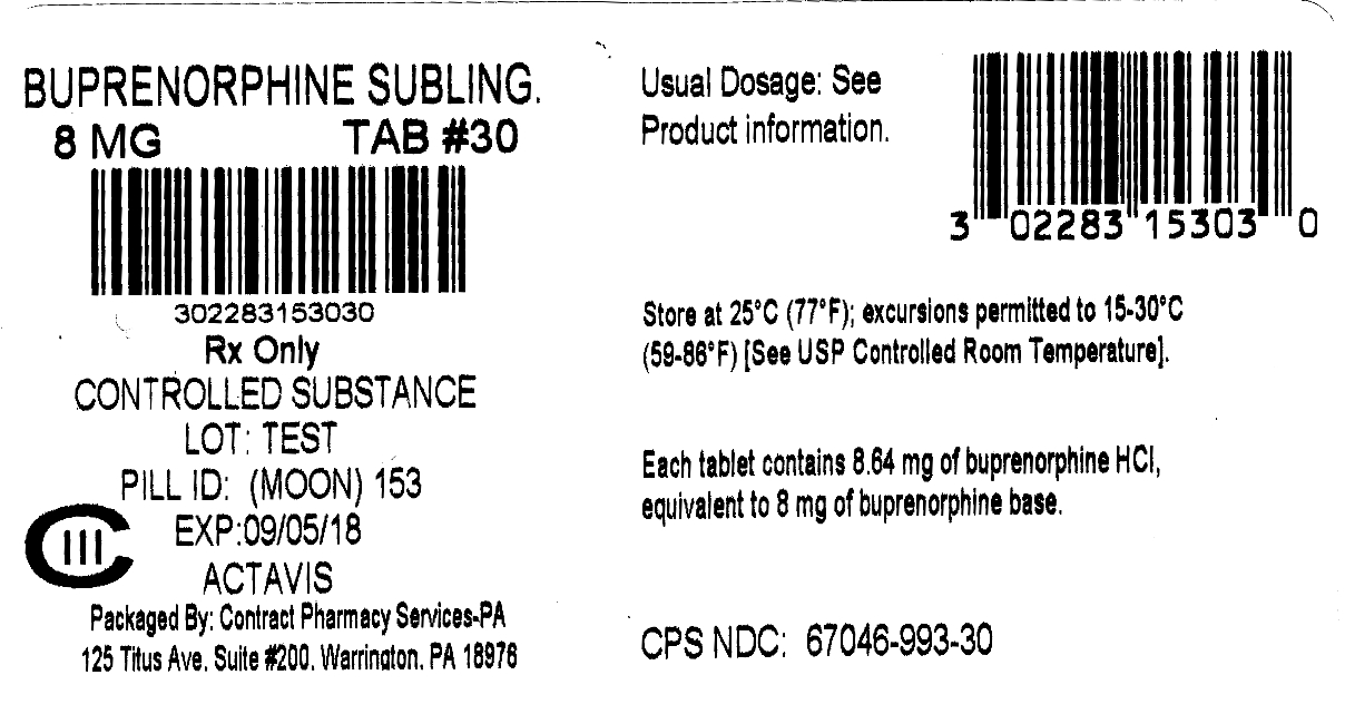 PRINCIPAL DISPLAY PANEL NDC 0228-3153-03 Buprenorphine Sublingual Tablets 8 mg 30 Tablets Rx Only