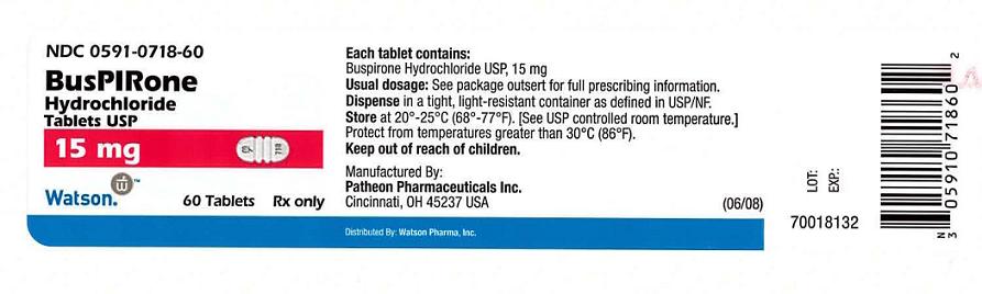 NDC 0591-0718-60
BusPIRone
Hydrochloride
Tablets USP
15 mg
Watson    60 Tablets   Rx only