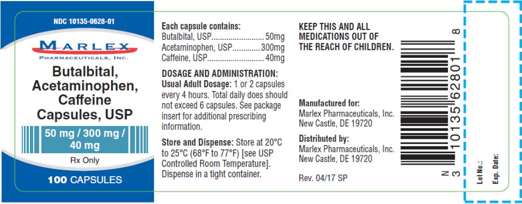 PRINCIPAL DISPLAY PANEL
NDC 10135-0628-01
Butalbital,
Acetaminophen, 
Caffeine 
capsules, USP
50  mg/300 mg/
40 mg
Rx Only
100 Capsules
