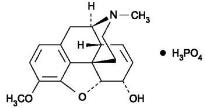 The following structural formula for Codeine phosphate (7,8-Didehydro-4,5α-epoxy-3-methoxy-17-methylmorphinan-6α-ol phosphate (1:1) (salt) hemihydrate) is an opioid agonist. 