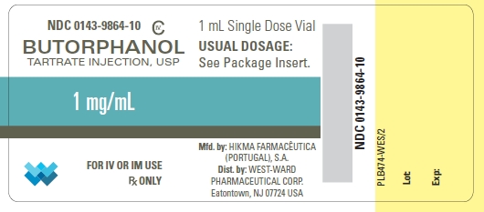 NDC 0143-9864-10 CIV BUTORPHANOL TARTRATE INJECTION, USP 1 mg/mL FOR IV OR IM USE Rx ONLY 1 mL Single Dose Vial USUAL DOSAGE: See Pacakge Insert.