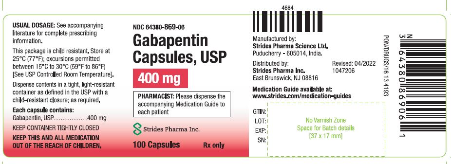 Gabapentin Capsules 400mg - 100S - HDPE Bottle Label
