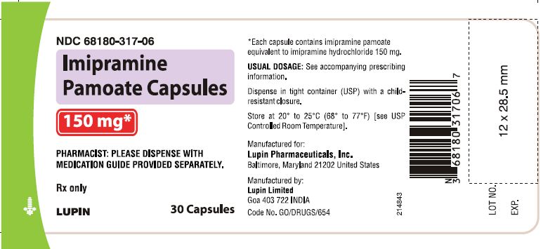 Imipramine Pamoate Capsules
150 mg - Bottle of 30s
							NDC 68180-317-06       bottles of 30