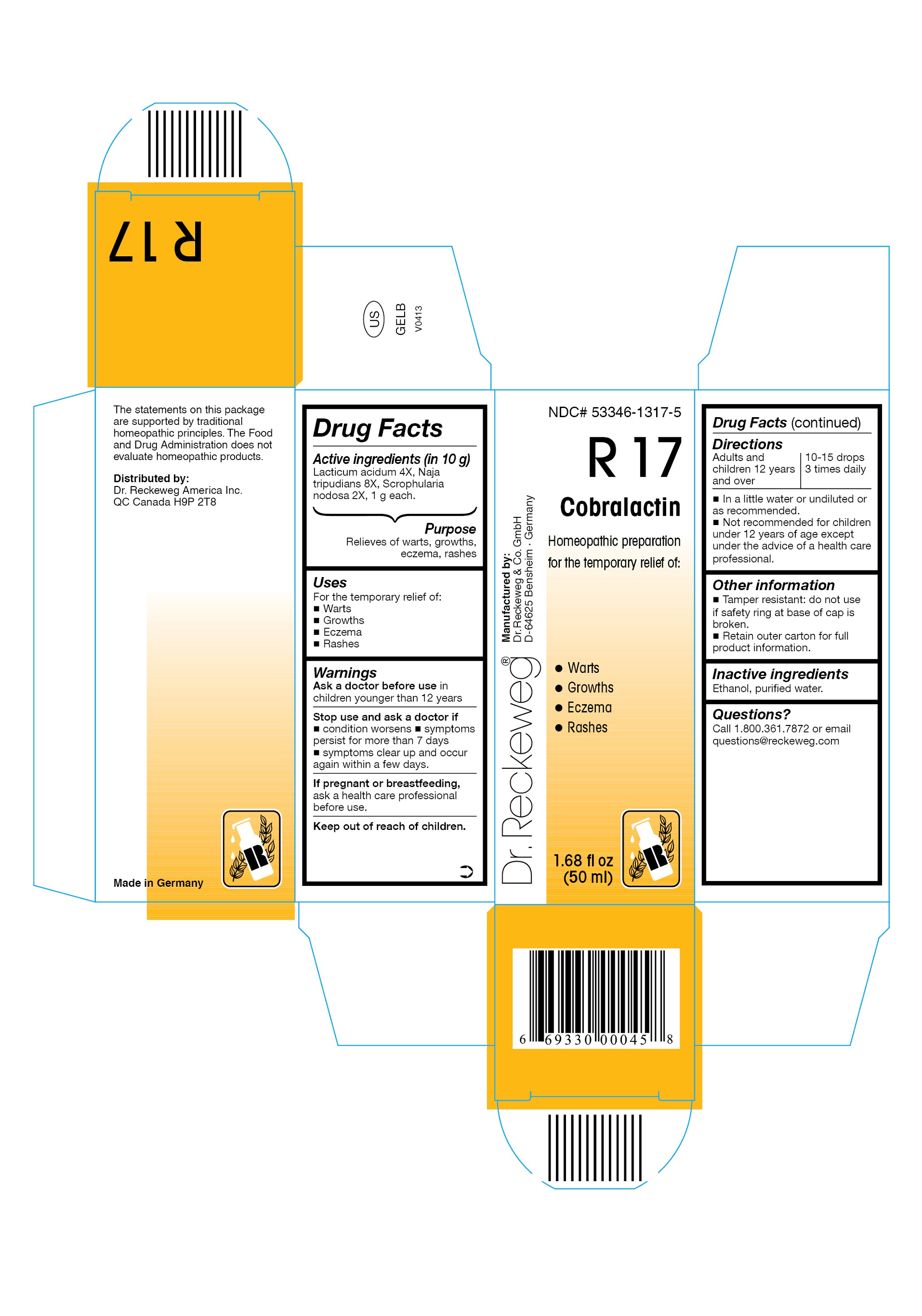 DailyMed - DR. RECKEWEG R17 COBRALACTIN COMBINATION PRODUCT- lacticum acidum 4x, naja tripudians