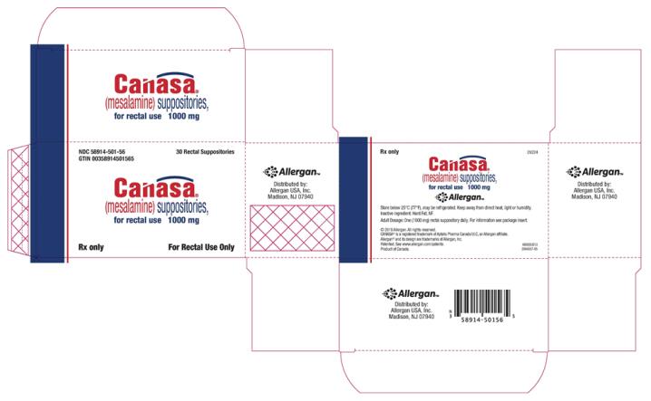 NDC 58914-501-56
30 Rectal Suppositories
Canasa
(mesalamine) suppositories
for rectal use 1000 mg
For Rectal Use Only
Rx Only
