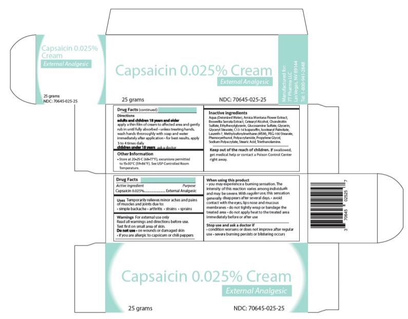 PRINCIPAL DISPLAY PANEL
Capsaicin 0.025% cream
NDC 70645-025-25
25 grams
