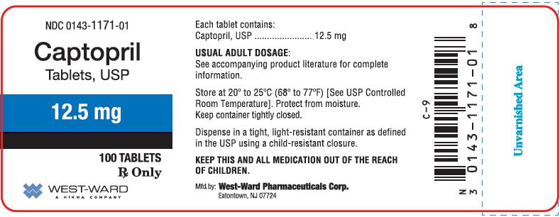 NDC 0143-1171-01 Captopril Tablets, USP 12.5 mg 100 Tablets Rx Only