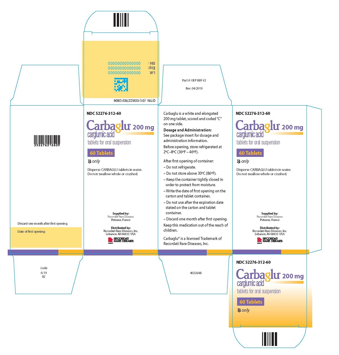 Carbaglu carton label - 60 Tablets