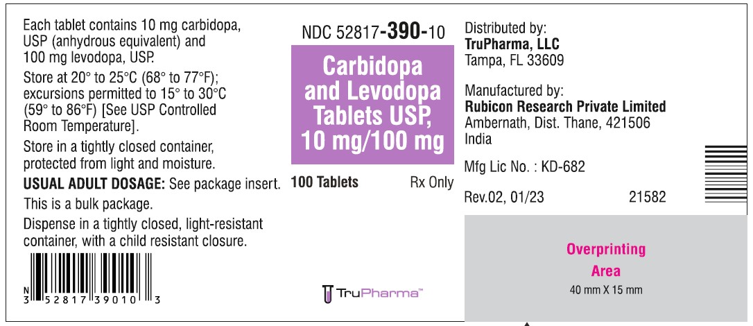 Carbidopa and Levodopa Tablets, USP 10 mg/100 mg - NDC 52817-390-10 - 100 Tablets Bottle