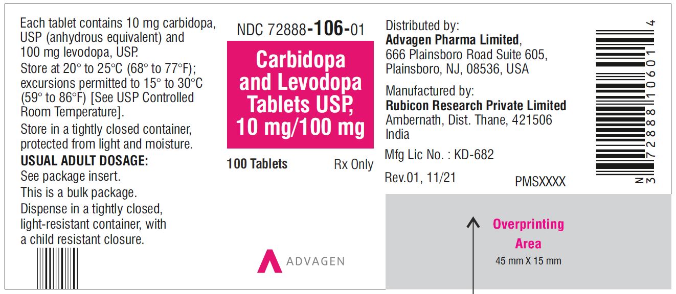 Carbidopa and Levodopa Tablets, USP 10 mg/100 mg - NDC 72888-106-01 - 100 Tablets Bottle