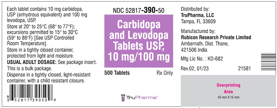 Carbidopa and Levodopa Tablets, USP 10 mg/100 mg - NDC 52817-390-500 - 500 Tablets Bottle