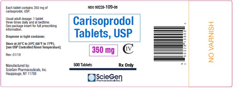 Carisoprodol tablets label, USP, 350 mg, 500 count.