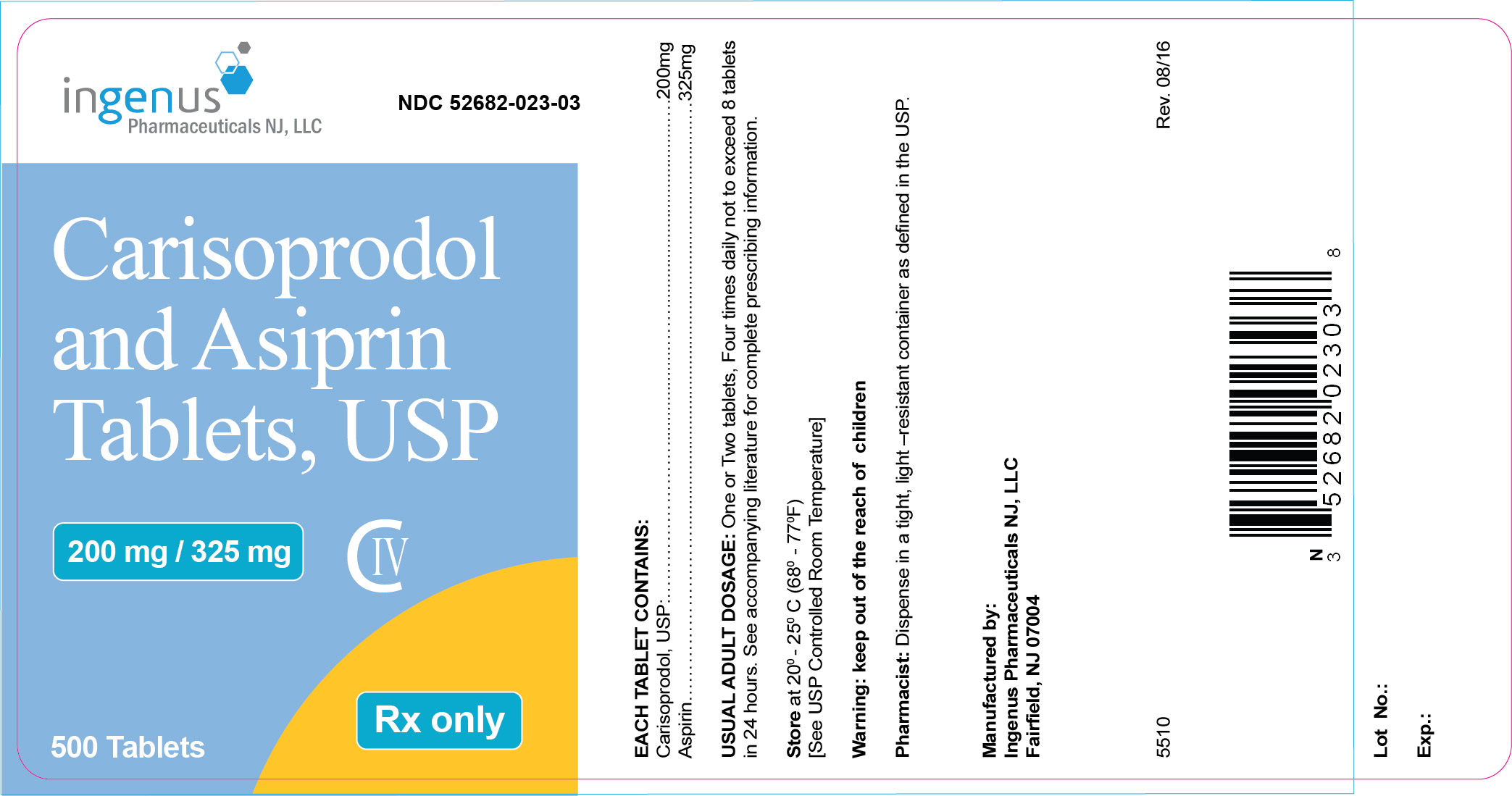Carisoprodol and Aspirin Tablets, USP - 500ct