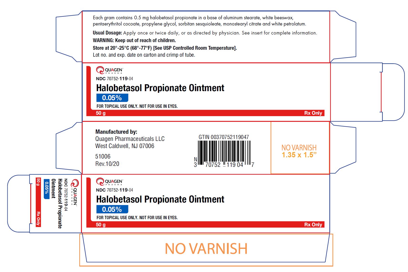 Halobetasol Propionate Ointment, 0.05% - 50g Carton Label