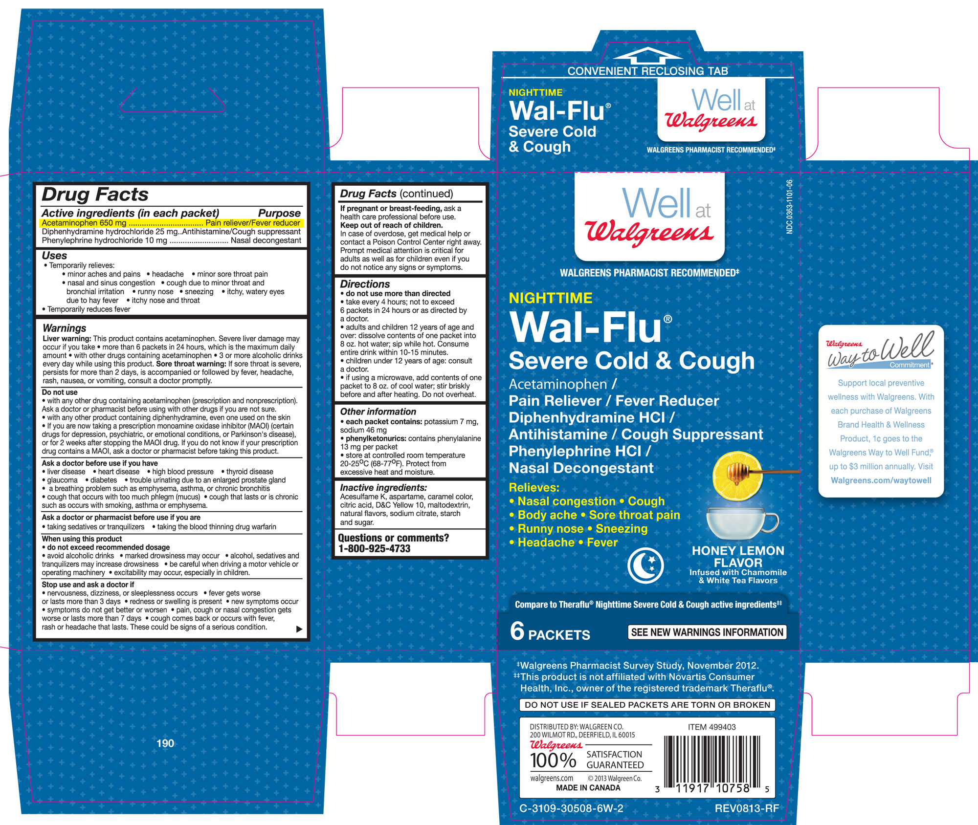Walgreens Night Time Wal-flu Severe Cold And Cough Honey Lemon Flavor Infused With Chamomile And White Tea Flavors | Acetaminophen, Diphenhydramine Hcl, And Phenylephrine Hcl. Granule, For Solution Breastfeeding