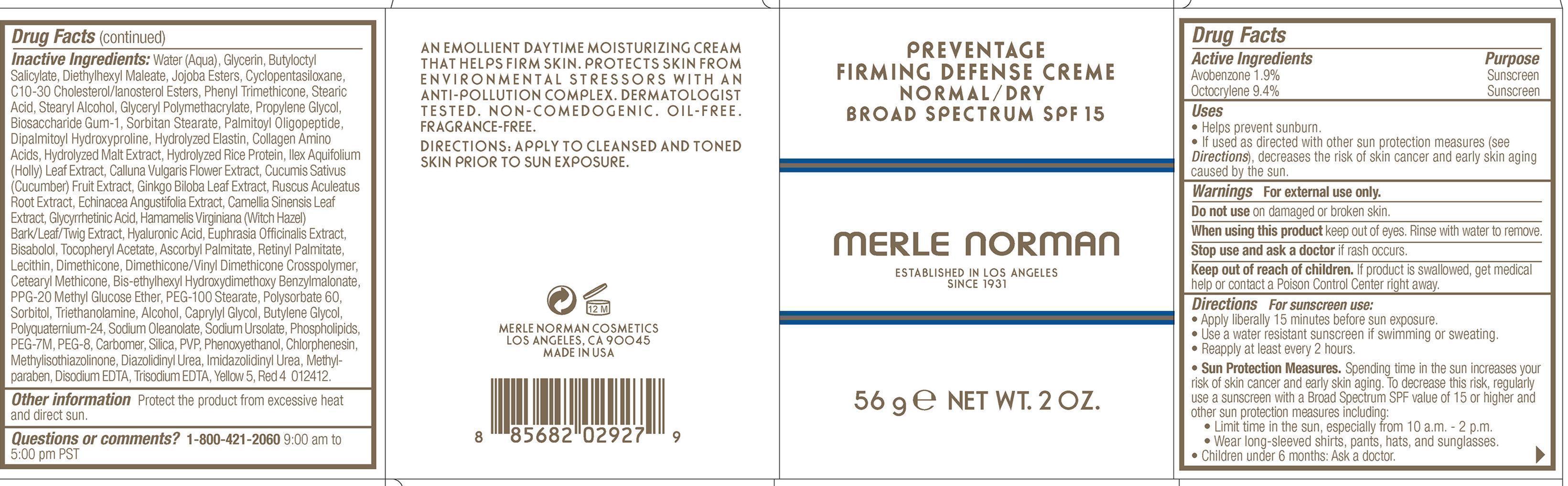 Preventage Firming Defense Creme Normal/dry Merle Norman | Avobenzone, Octocrylene Cream Breastfeeding