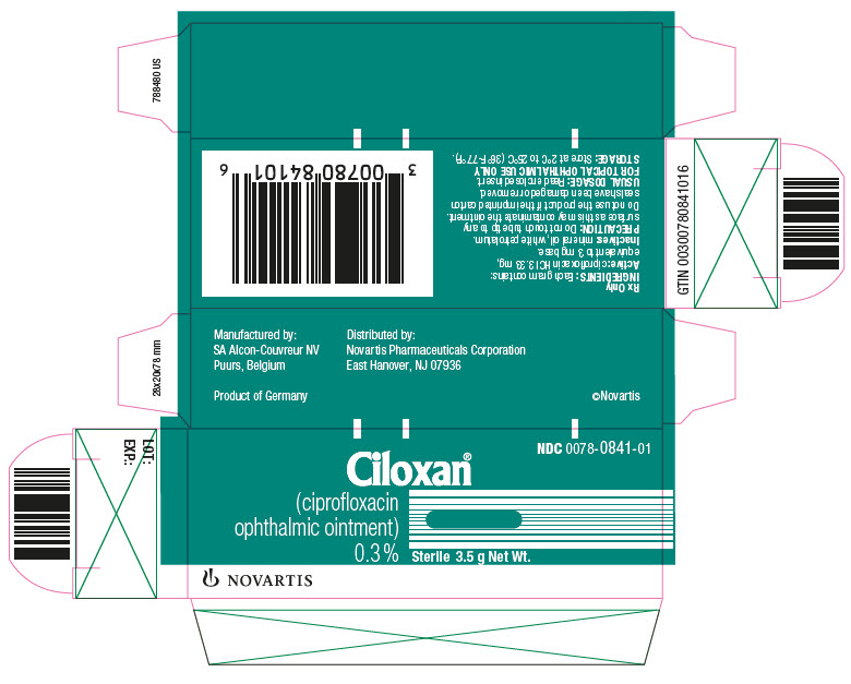 NDC 0078-0841-01
							Ciloxan®
							(ciprofloxacin ophthalmic ointment) 0.3%
							Sterile 3.5 g Net Wt.
							Rx Only
							NOVARTIS
							