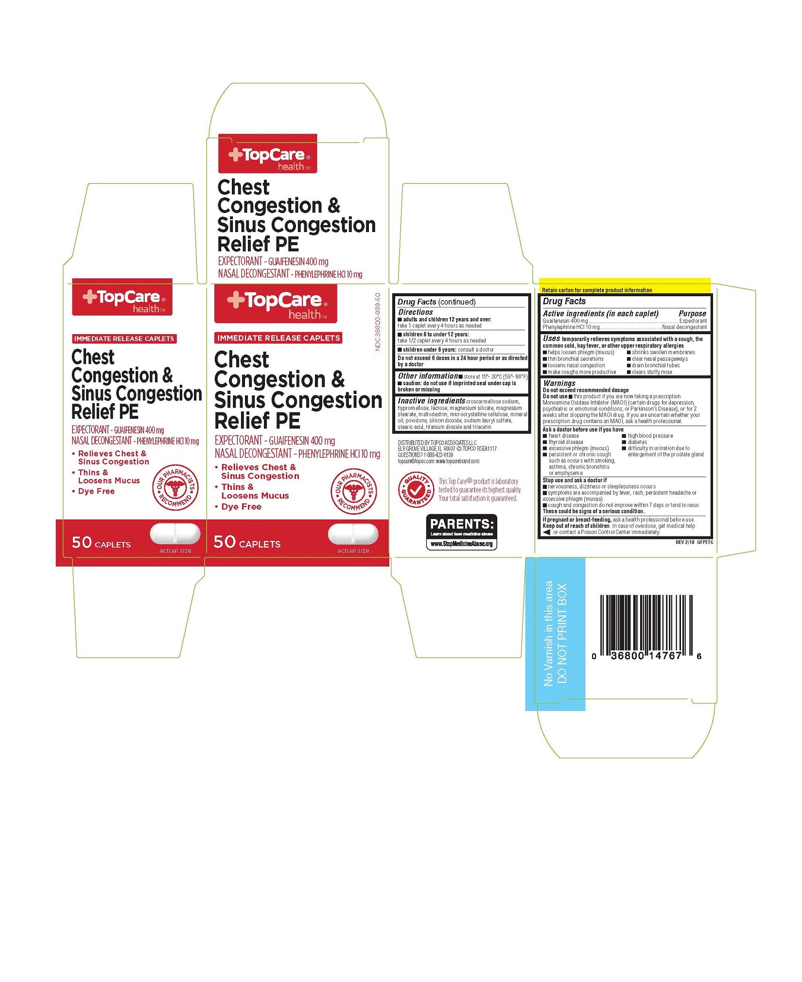Topcare Chest Congestion And Sinus Congestion Relief Pe | Guaifenesin/phenylephrine Tablet while Breastfeeding
