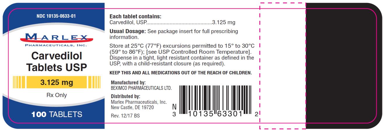 PRINCIPAL DISPLAY PANEL
NDC 10135-0633-01
Carvedilol 
Tablets USP
3.125 mg
100 Tablets
Rx Only
