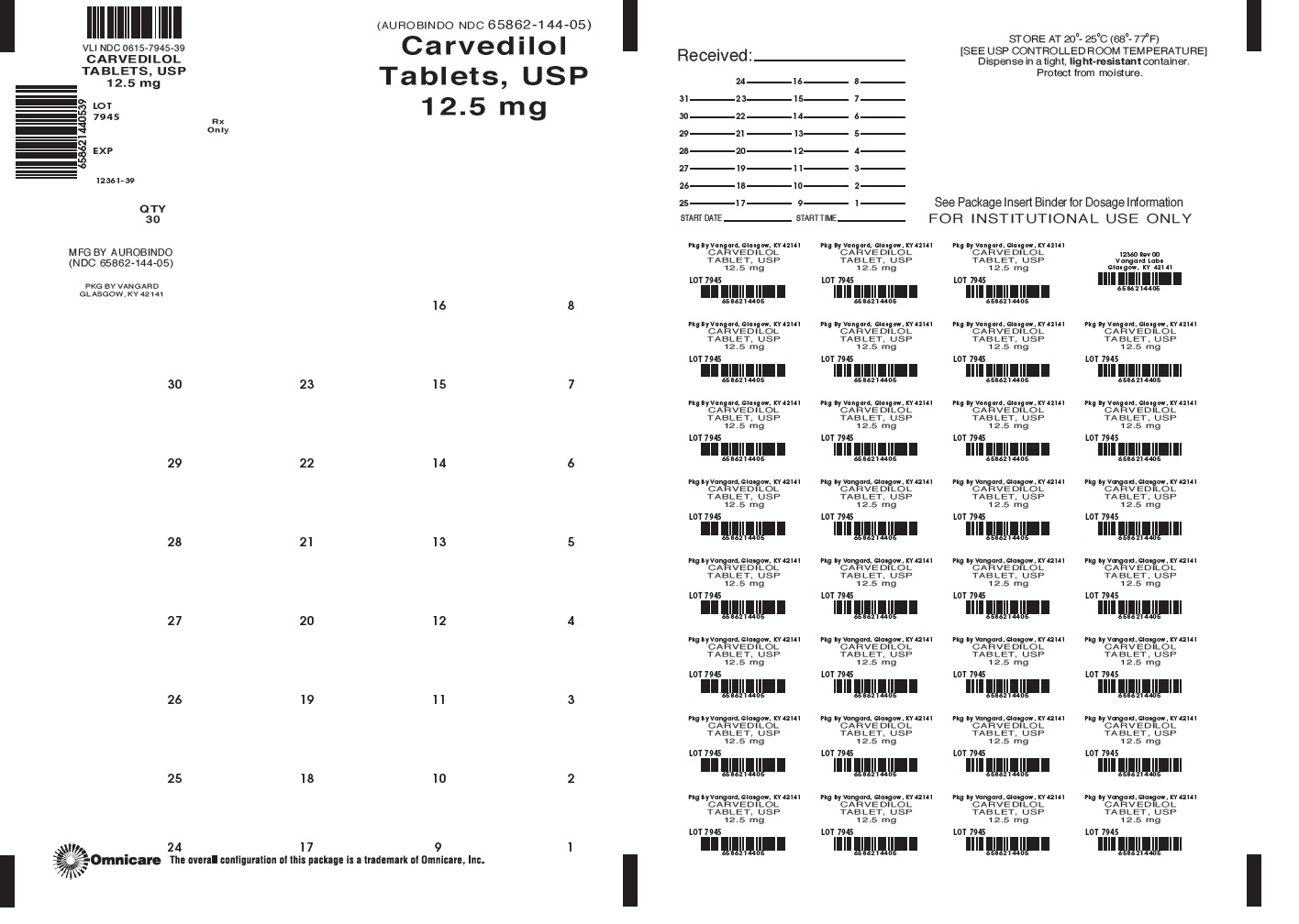 Carvedilol 12.5mg bingo card label