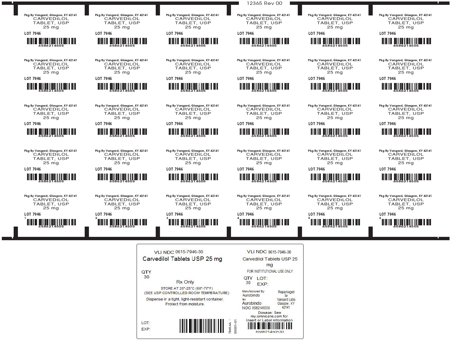 Carvedilol Tablets 25mg unit dose label