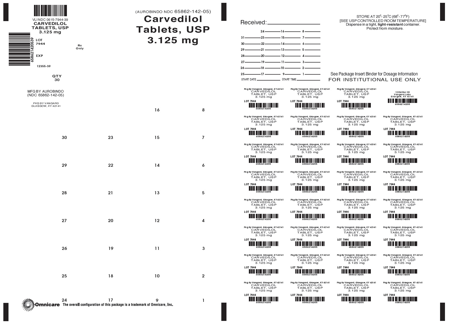 Carvedilol 3.125mg bingo card label