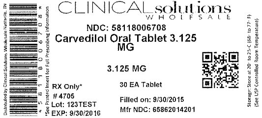 Carvedilol 3.125mg 30 count blister card label