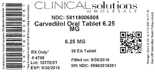Carvedilol 6.25mg 30 count blister card label