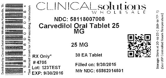 Carvedilol 25mg 30 count blister card label