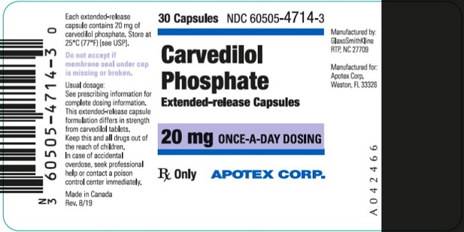 Carvedilol Phosphate ER 20mg capsule 30 count label