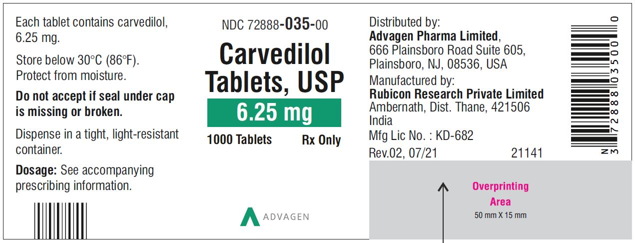 Carvedilol Tablets USP, 6.25 mg - NDC 72888-035-00  - 1000 Tablets Container Label