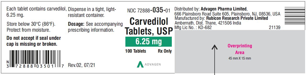 Carvedilol Tablets USP, 6.25 mg - NDC 72888-035-01  - 100 Tablets Container Label