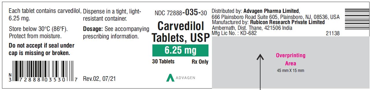 Carvedilol Tablets USP, 6.25 mg - NDC 72888-035-30  - 30 Tablets Container Label
