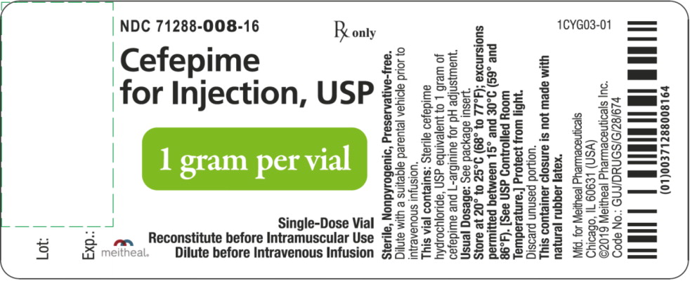 Principal Display Panel - Cefepime for Injection, USP 1 gram Vial Label