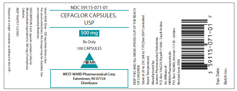 NDC 59115-071-01 CEFACLOR CAPSULES, USP 500 mg Rx Only 100 Capsules