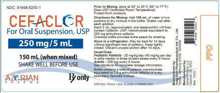 PRINCIPAL DISPLAY PANEL
NDC 81948-6250-1
CEFACLOR
For oral suspension, USP
250 mg/5 mL
150 mL (when mixed)
Rx Only
