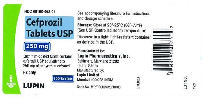 CEFPROZIL TABLETS USP
Rx Only
250 mg
NDC 68180-403-01
							100 Tablets