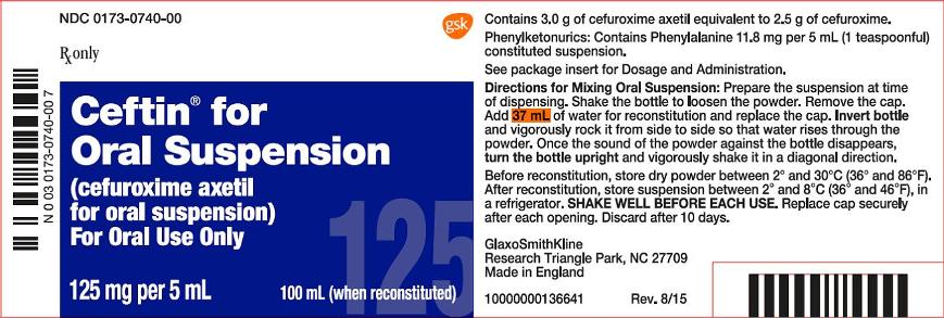 ceftin oral suspension 125 mg per 5 ml, 100 ml bottle label