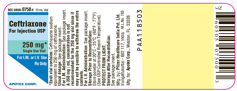 PRINCIPAL DISPLAY PANEL - 250 mg Vial Label - 60505-0750-0