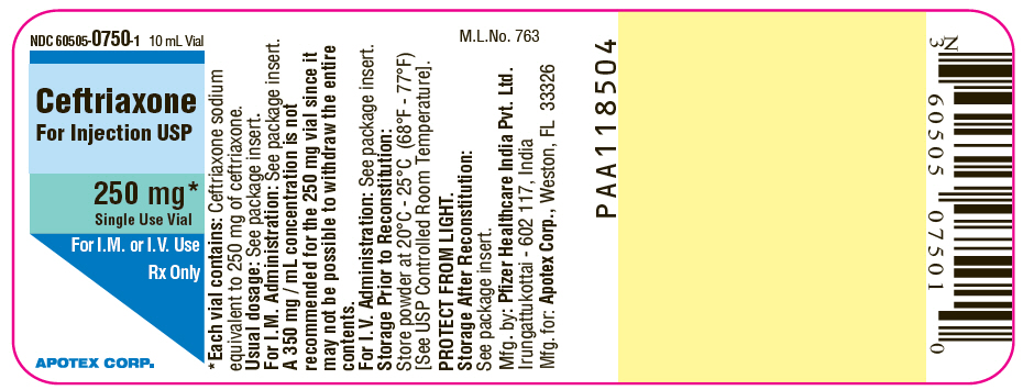 PRINCIPAL DISPLAY PANEL - 250 mg Vial Label - 60505-0750-1