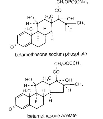 Image of betamethasone sodium phosphate and betamethasone acetate Chemical Structures