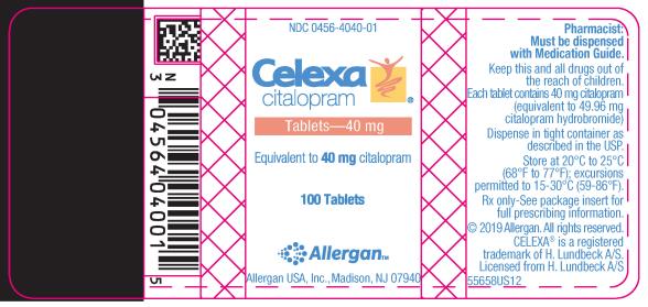 NDC 0456-4040-01
Celexa
citalopram
Tablets – 40 mg
100 Tablets
