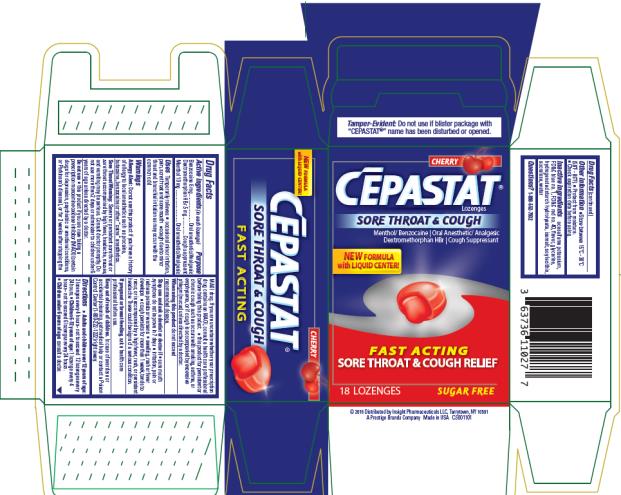 PRINCIPAL DISPLAY PANEL
CĒPASTAT® 
SORE THROAT & COUGH 
Menthol/Benzocaine | Oral Anesthetic/Analgesic
Dextromethorphan HBr 5 mg | Cough Suppressant
FAST ACTING
SORE THROAT & COUGH RELIEF

18 LOZENGES 
CHERRY
SUGAR FREE
