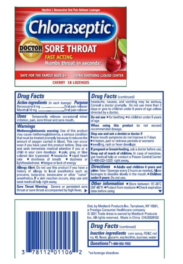 Chloraseptic®
Menthol | Benzocaine Oral Pain Reliever Lozenges

Cherry | 18 lozenges

