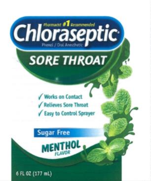 Chloraseptic® Phenol/Oral Anesthetic 

MENTHOL Flavor| 6 FL OZ (177 mL)
