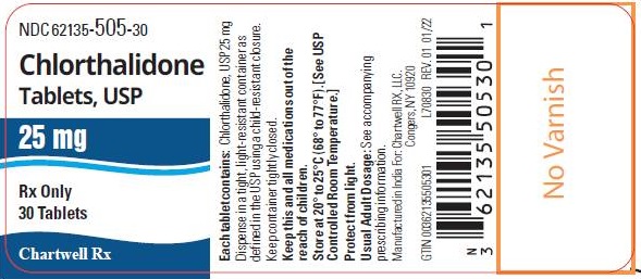 Chlorthalidone Tablets, USP-NDC 62135-505-30-25mg-30 Tablets Bottle-Label.