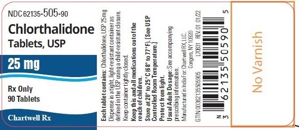 Chlorthalidone Tablets, USP-NDC 62135-505-90-25mg-90 Tablets Bottle-Label.