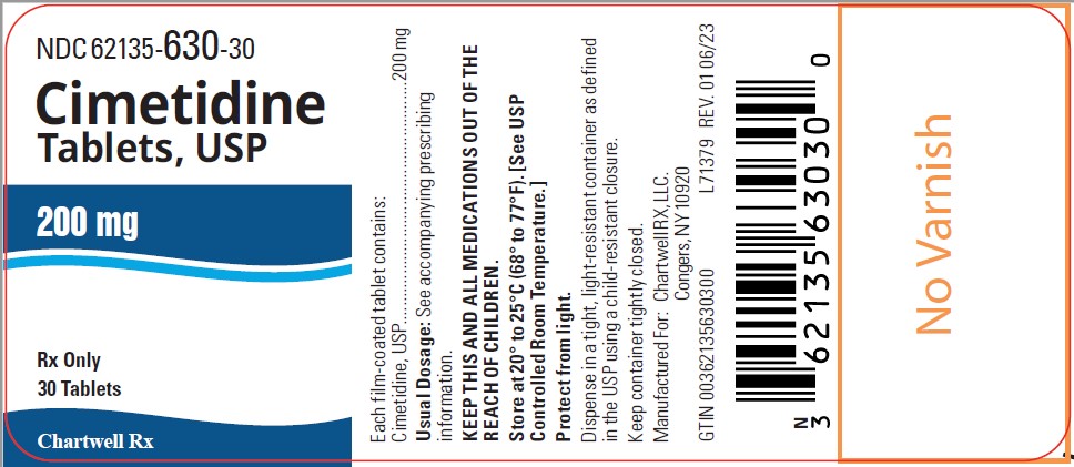 Cimetidine Tablets, USP 200 mg - NDC 62135-630-30 - Bottle of 30 tablets