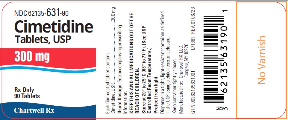 Cimetidine Tablets, USP 300 mg - NDC 62135-631-90 - Bottle of 90 tablets