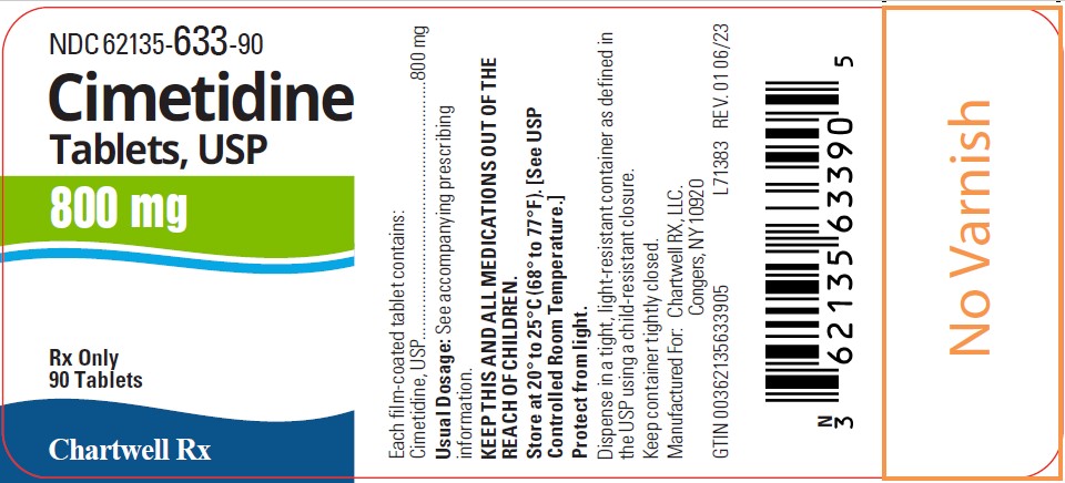 Cimetidine Tablets, USP 800 mg - NDC 62135-633-90 - Bottle of 90 tablets
